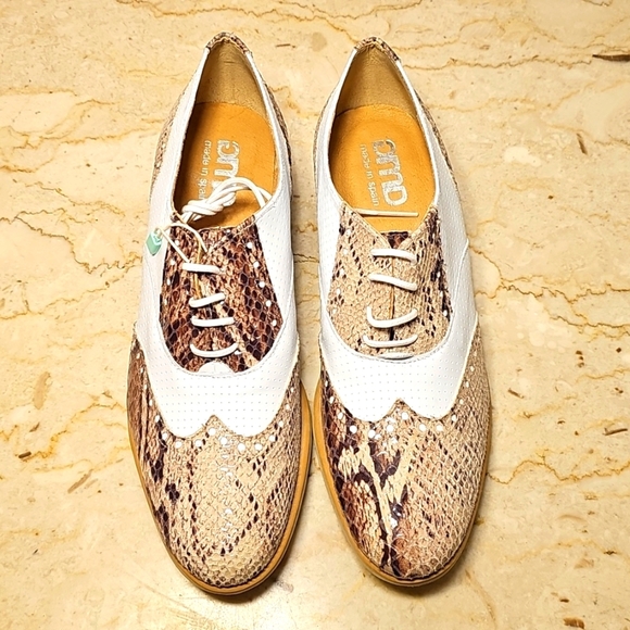 NWT GMD Womens Lace-up Leather & Snakeskin Brown White Shoes EU 39 | US 8 - Picture 3 of 8